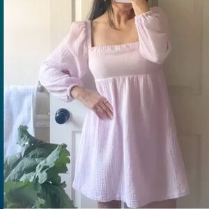 J. Crew Soft Gauze Cotton Mini Dress Long Sleeve Square Neckline Levander Size M